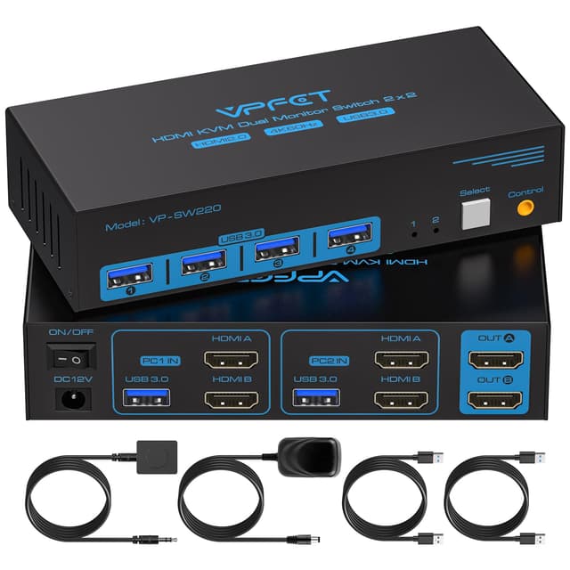 🔵 4K60Hz HDMI USB 3.0 KVM-Switch 2 PC 2 Monitor Deep Blue
