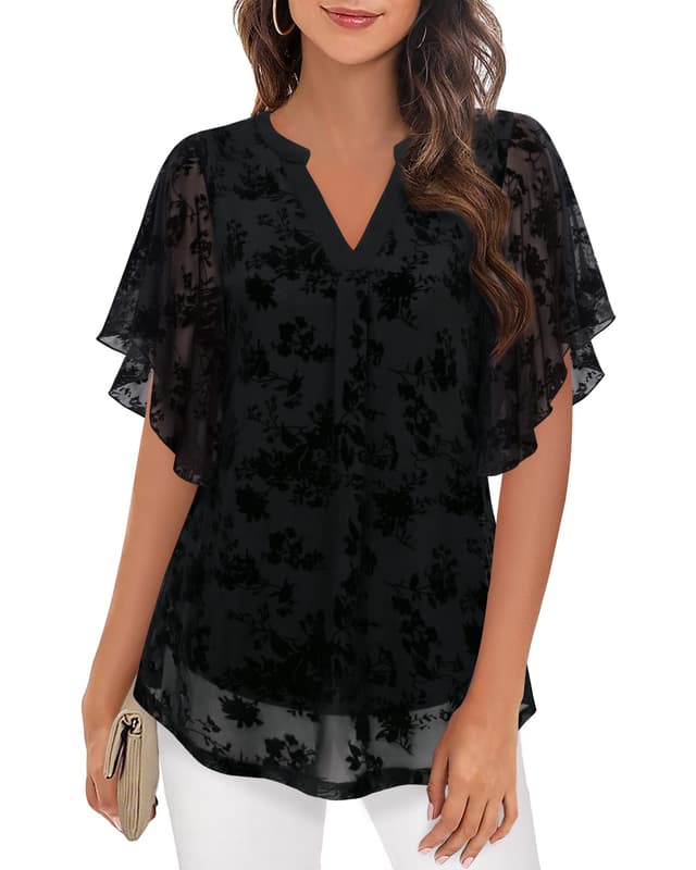 Vafoly Bluse Damen Elegant Kurzarm Sommer Tunika V-Ausschnitt 🌸🦋