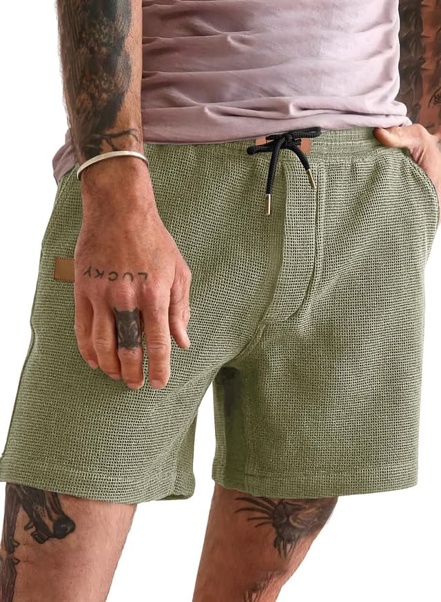 JMIERR Herren Waffel-Shorts Sommer Freizeit Stretch Elastische Taille mit Taschen 🩳💚