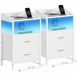 🌟 Reduziert! Hzuaneri Nachttisch 2er Set mit LED-Leuchten und Ladestation - Weiß NS36213W 2er Set 🌙