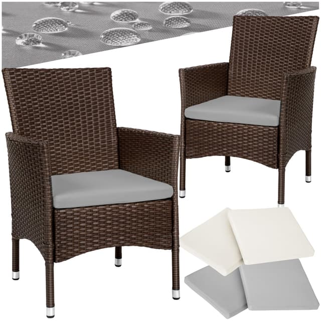 🌿🪑 Tectake® 2er Set Gartenstuhl aus Polyrattan | Braun/Beige | Nr. 404550