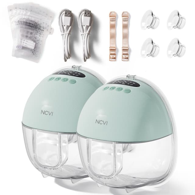 🤱 NCVI Elektrische Milchpumpe Tragbar Freihändig | 4 Modi 9 Stufen, 19/21/24 mm Flansch, Superleise mit LED-Display, 10 Muttermilchbeutel, 150 Min. Laufzeit (2Packs, Grün) Grün 2 PC 🌟