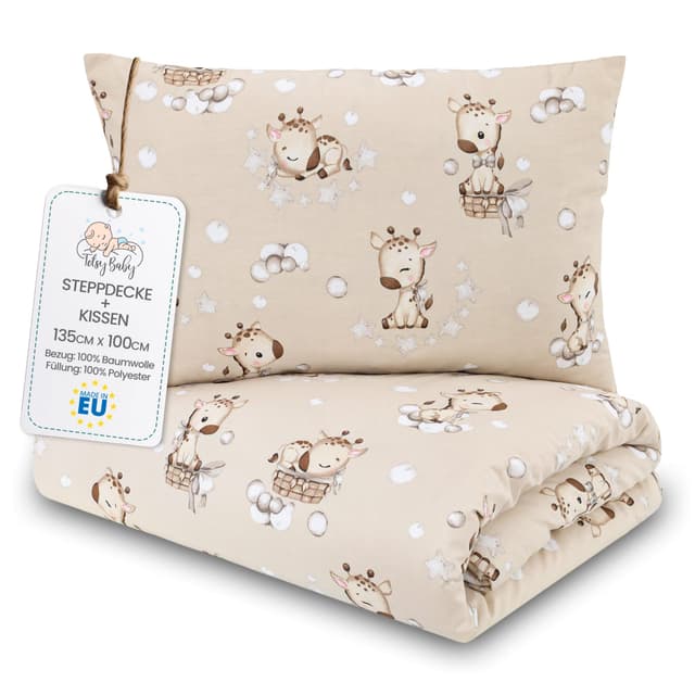 Kinder Bettdecke ohne Bezug 100x135 cm - Baumwolle Baby Decke und Kissen Set Kinderdecke 100 x 135 und Kopfkissen 60 x 40 - Bettdecken Kinderbettdecke Oeko-Tex Giraffen Giraffen 100X135 cm + 60X40 cm