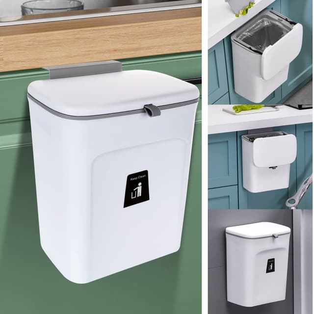 🌟 Super Deal! GOYADA Mülleimer Hängend mit Deckel 9L - Weiß 9L Weiß