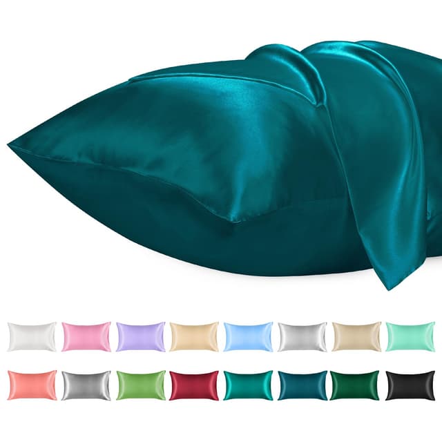 Lirex 2er Set Satin Kissenbezug 😍 50x75cm - Pfauenblau