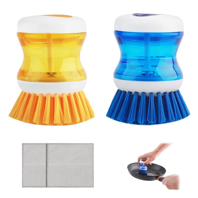 🧼🍳 2 Stück Spülbürste mit Spülmittelspender - Multifunktionale Reinigungsbürste zum Drücken