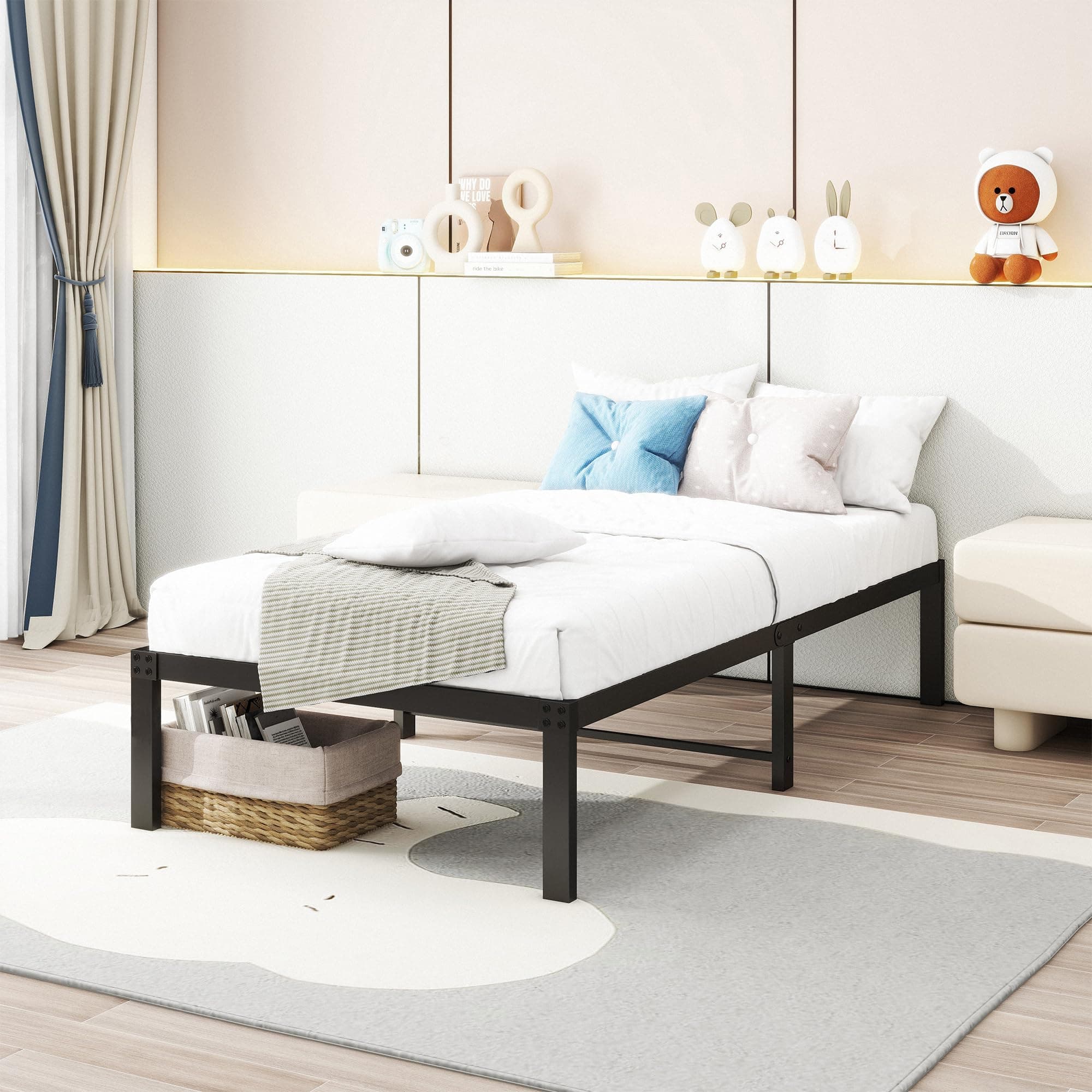 🛏️ HOMERECOMMEND Bett 90 x 200 cm Metallbett Bettgestell Schwarz