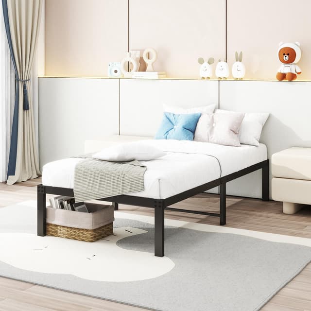 🛏️ HOMERECOMMEND Bett 90 x 200 cm Metallbett Bettgestell Schwarz