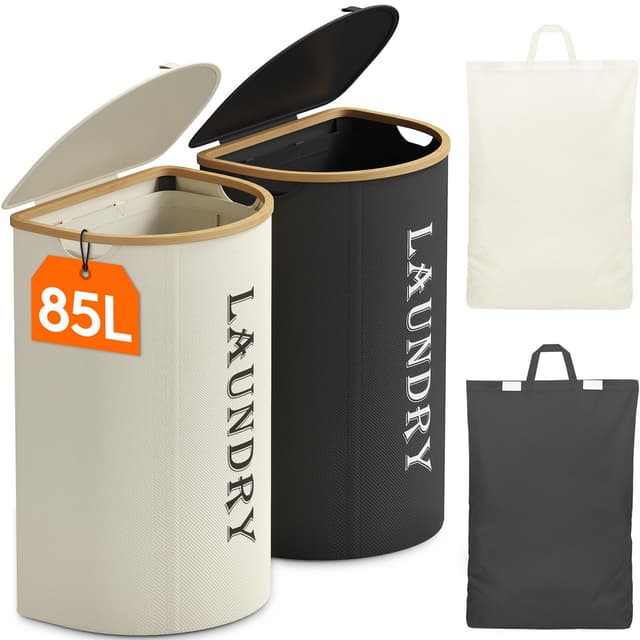 Lifewit 170L Wäschekorb mit Deckel, 2er Pack 🧺🖤
