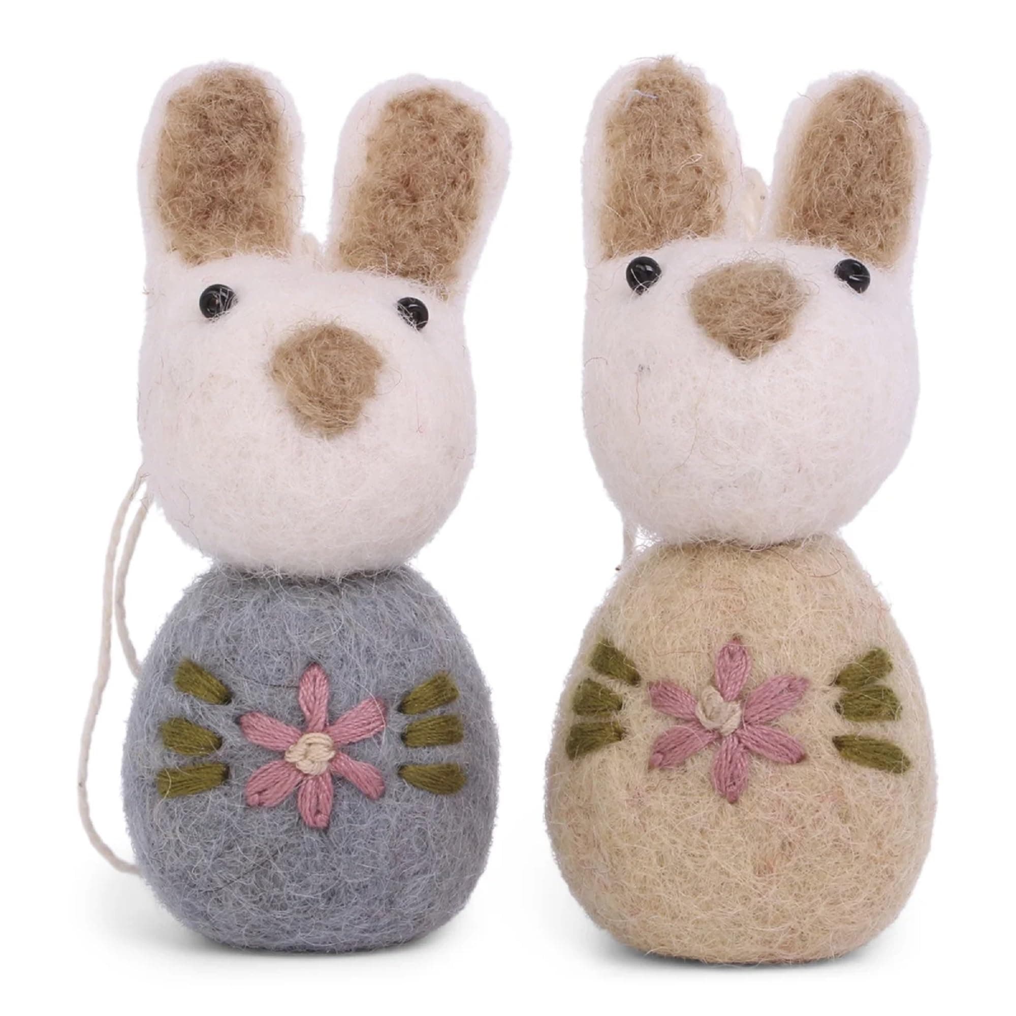🐰🌼 Én Gry & Sif Mini Bunnies - handgefilzt - Osterhasen mit Stickerei - 2 Stück