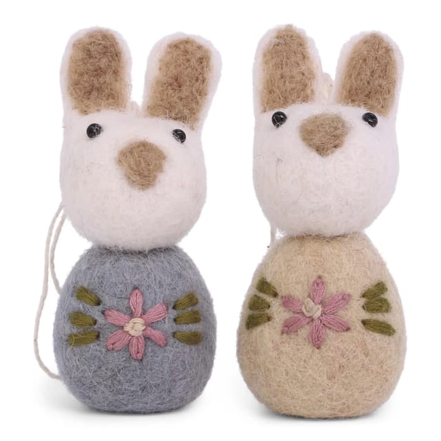 🐰🌼 Én Gry & Sif Mini Bunnies - handgefilzt - Osterhasen mit Stickerei - 2 Stück