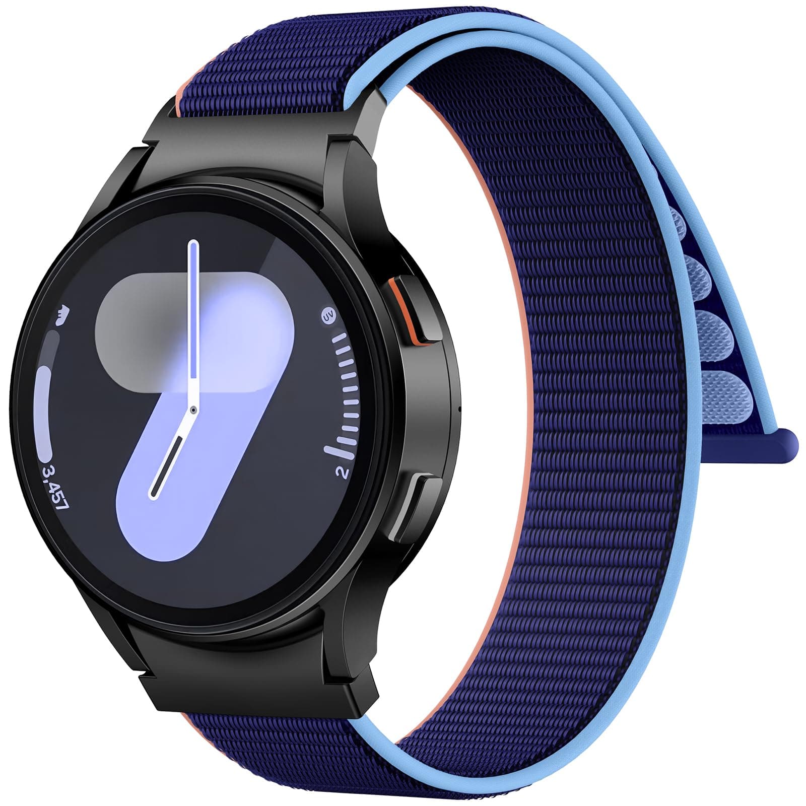 AMSky One Click 20mm Nylon Armband für Samsung Galaxy Watch 6, 7, 5, 4, Sport Loop Band C-Marineblau ⭐