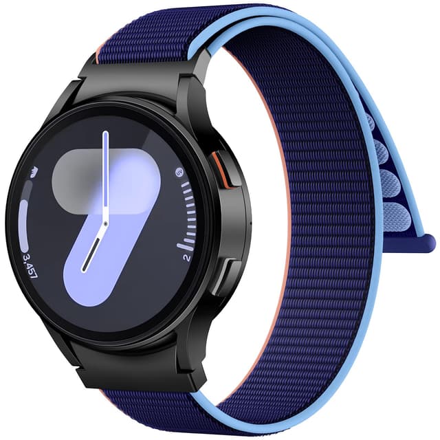 AMSky One Click 20mm Nylon Armband für Samsung Galaxy Watch 6, 7, 5, 4, Sport Loop Band C-Marineblau ⭐