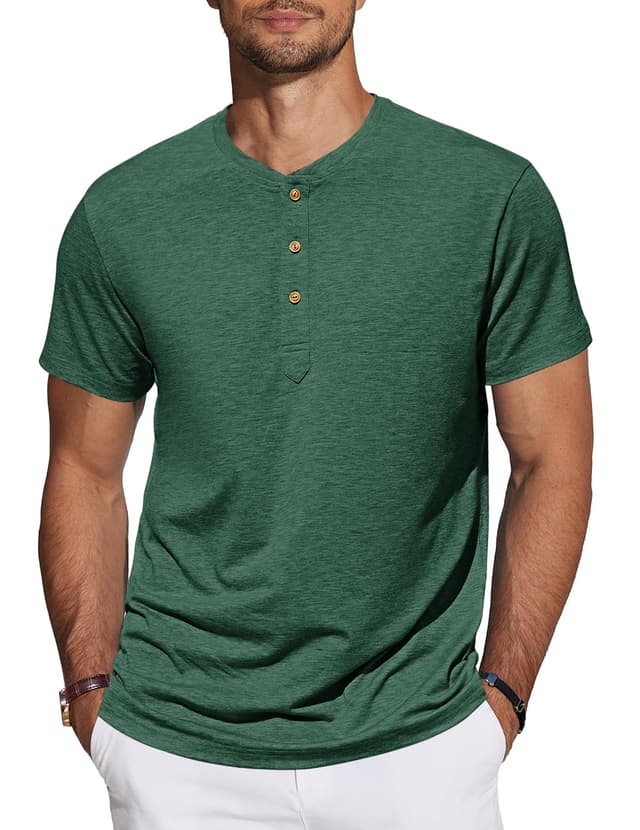 👕 TARAINYA Herren Baumwolle Henley Shirt Kurzarm T-Shirt B Grün 3XL