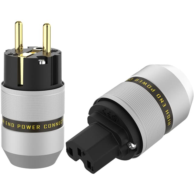 🔌🎶 P083EG 1 Paar HiFi Schukostecker AC 16A 250V Vergoldeter EU Netzstecker Euro Stromstecker 2 Polig IEC C15 Stecker