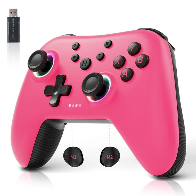 AceGamer Aurora 2.4G Wireless Bluetooth Controller für Windows PC/Switch/Stem/iOS/Android，PC Gamepad Joystick mit Hall-Effekt Joystick, programmierbare Rücktaste, Linear Resonant Actuator (Rosa)