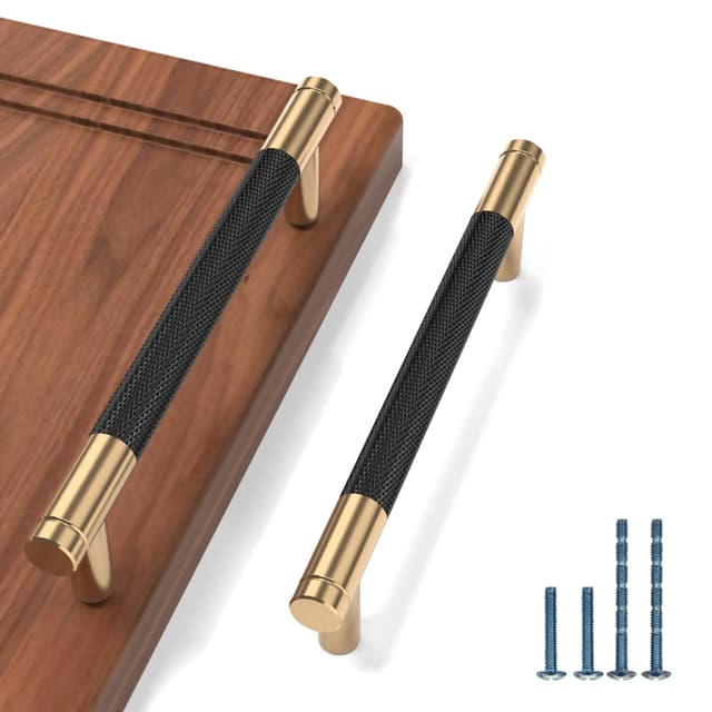 🌟 9BUILD 10 Stück Schrankgriffe Schwarz und Gold | Lochabstand 128mm | Küchengriffe