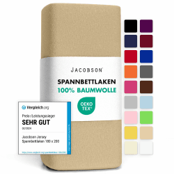 🛏️ Hochwertiges Jacobson Jersey Spannbettlaken 120x200-130x200 cm in Beige 🌿