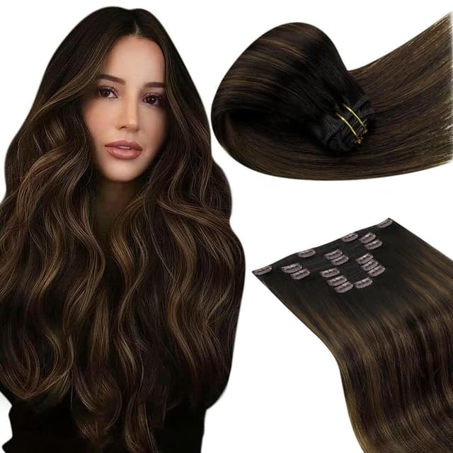 LaaVoo Echthaar Extensions Clip Braun Balayage Extensions ✨