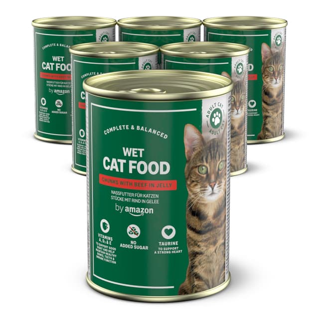 🐱 Amazon Katzenfutter, nass, getreidefrei, Dose, Rindfleischstücke in Gelee, 6 x 405 g 🐾