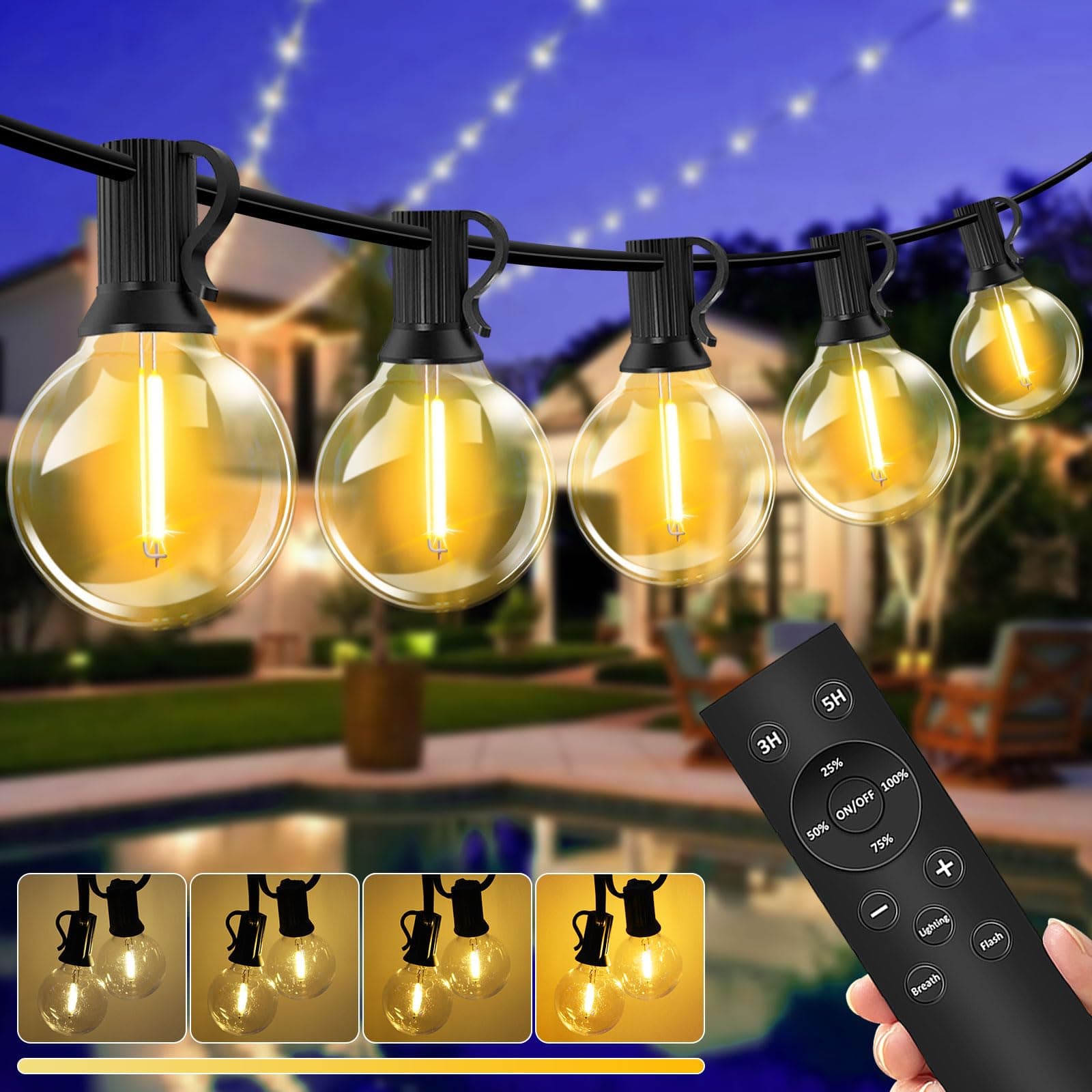 VANDABAO Lichterkette Außen Dimmbar - 15M LED Outdoor Lichterkette Strom 17+2 G40 Glühbirnen