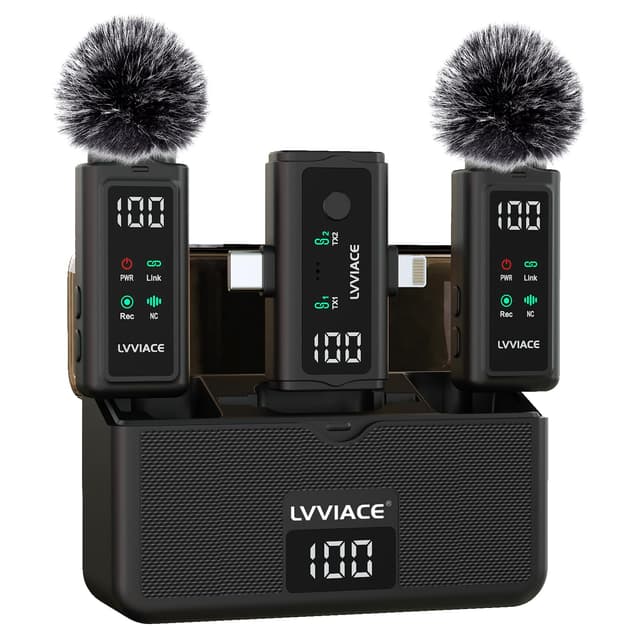 LVVIACE 3-in-1-Lavalier Mikrofon für iPhone, Android, Kamera - Angebot