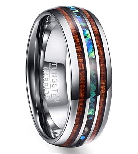 Vakki Ring aus Wolframcarbid mit Koa Holz Abalone Muschel 8mm Silber/Roségold  🌟🌿