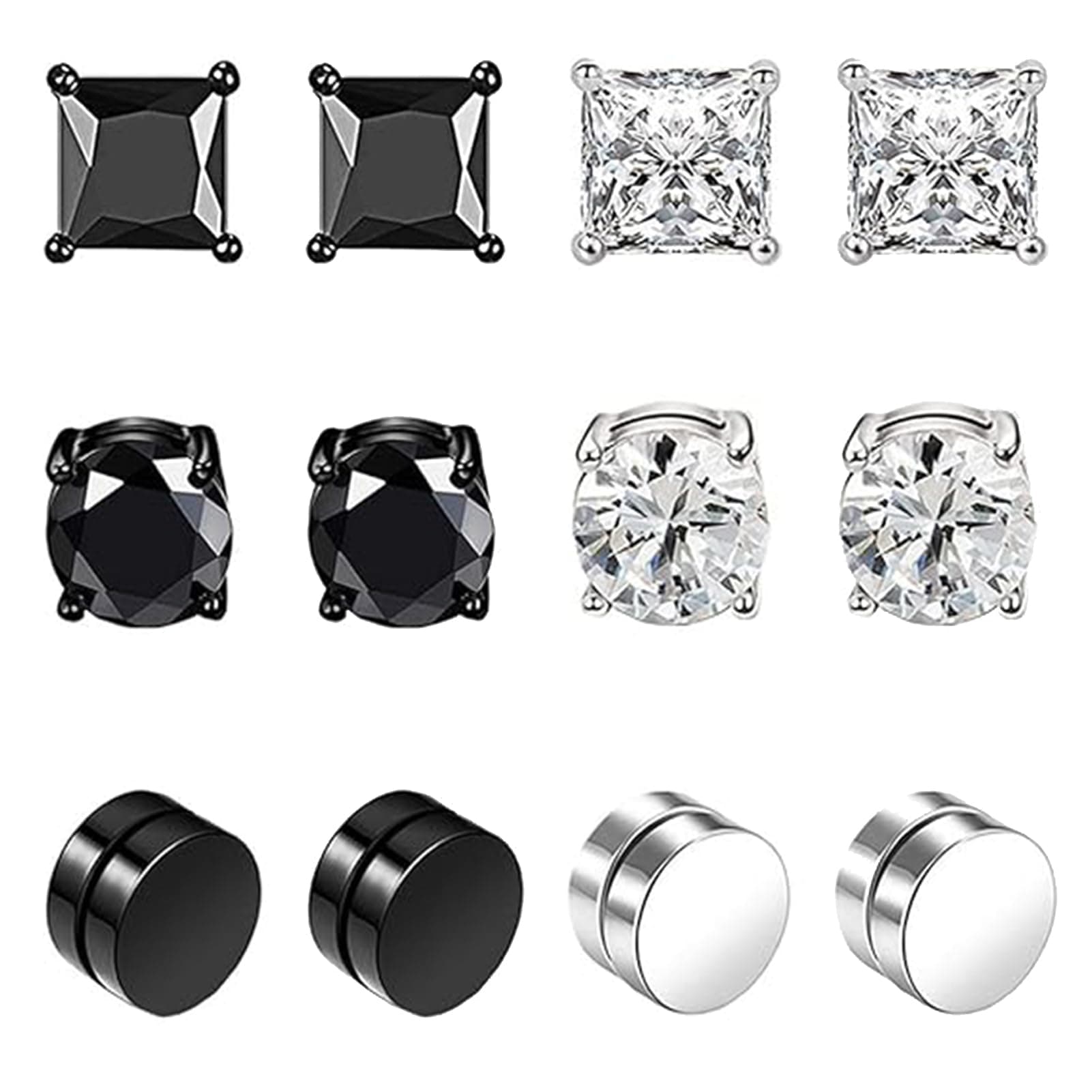 LOCCY Magnetische Ohrstecker für Männer - 6 Paar Edelstahl Magnet Ohrringe