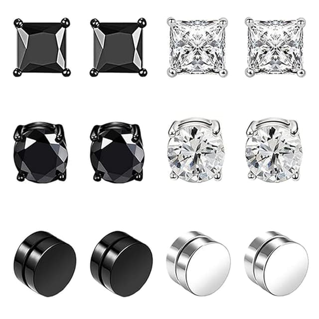 LOCCY Magnetische Ohrstecker für Männer - 6 Paar Edelstahl Magnet Ohrringe