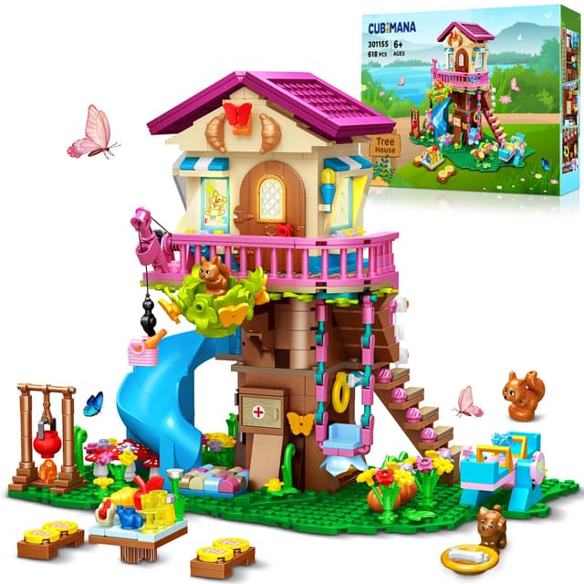 CUBIMANA Baumhaus-Bauspielzeug mit LED-Licht 🌟 Spielzeug für Kinder 🏡