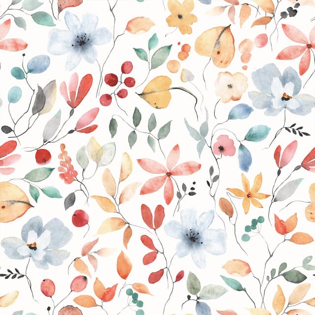 VEELIKE Tapete Blätter Weiß Aquarell Tapeten Blau Blumen Fototapete Schlafzimmer Blumentapete Vintage Möbelfolie