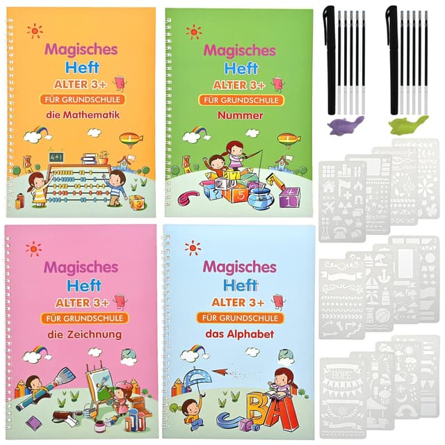 🌟 GOLDGE 4 Stück Magisches Vorschule Übungsheft 📘✨