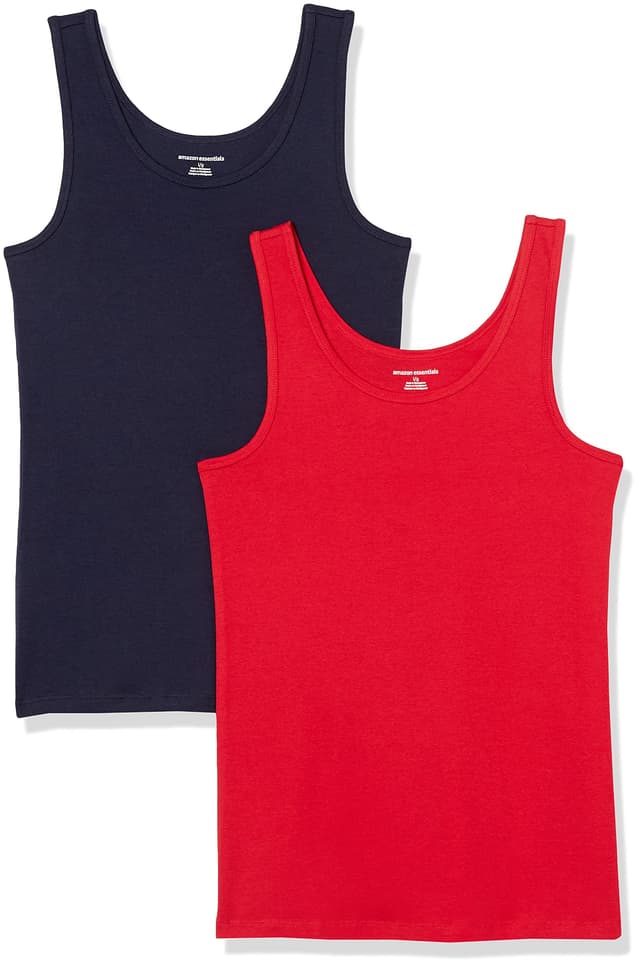 🌟 Amazon Essentials Damen Tanktop, Schmale Passform, 2er-Pack M Marineblau/Rot 🌟