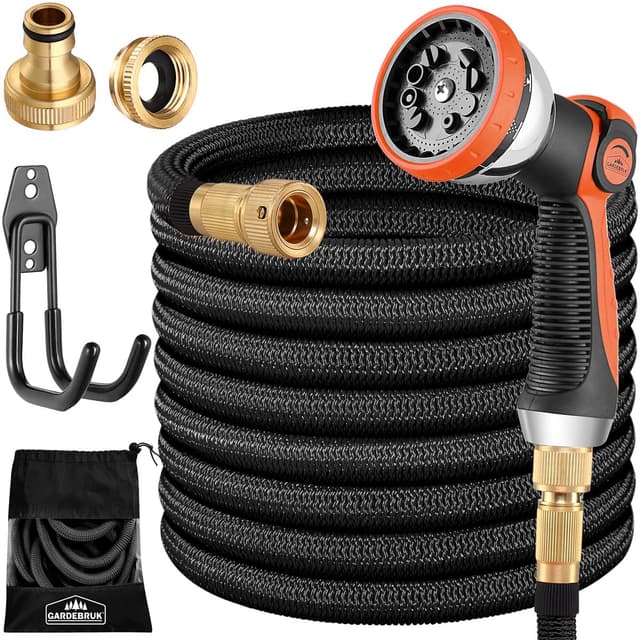 🌿🚿 GARDEBRUK® Flexibler Gartenschlauch 22m 3fach Latexkern Vollmessing Adapter 1/2' 3/4' Zoll Wandhalterung Tasche Flexschlauch Wasserschlauch Schwarz 22m Schwarz