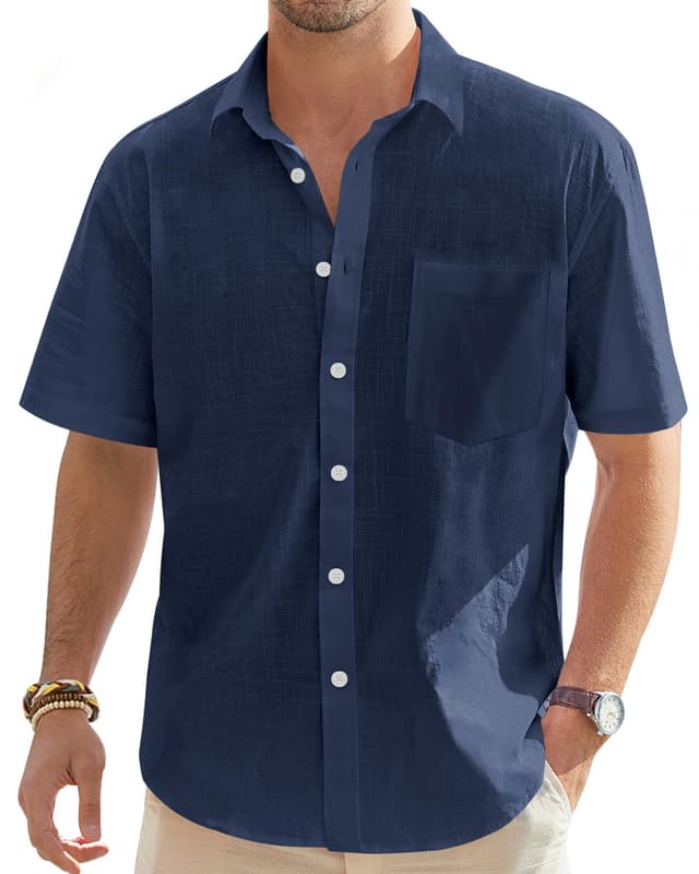 J.VER Leinenhemd Herren Hemd Kurzarm Leinenshirt ⭐ Sommer Casual Regular Fit Shirt