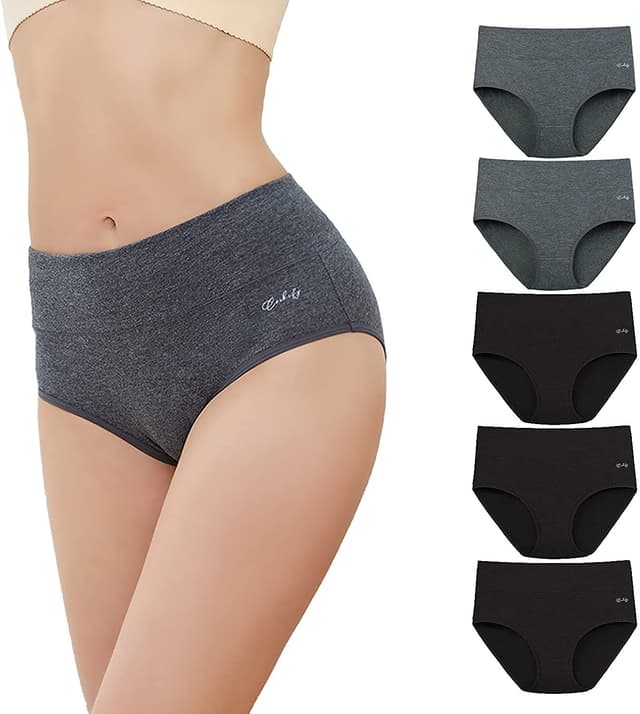 🩲 Anqier Unterhosen Damen, 5er Pack Stretch Baumwolle Hohe Taille Slips Damen Atmungsaktiv Panties 🖤🤍 S