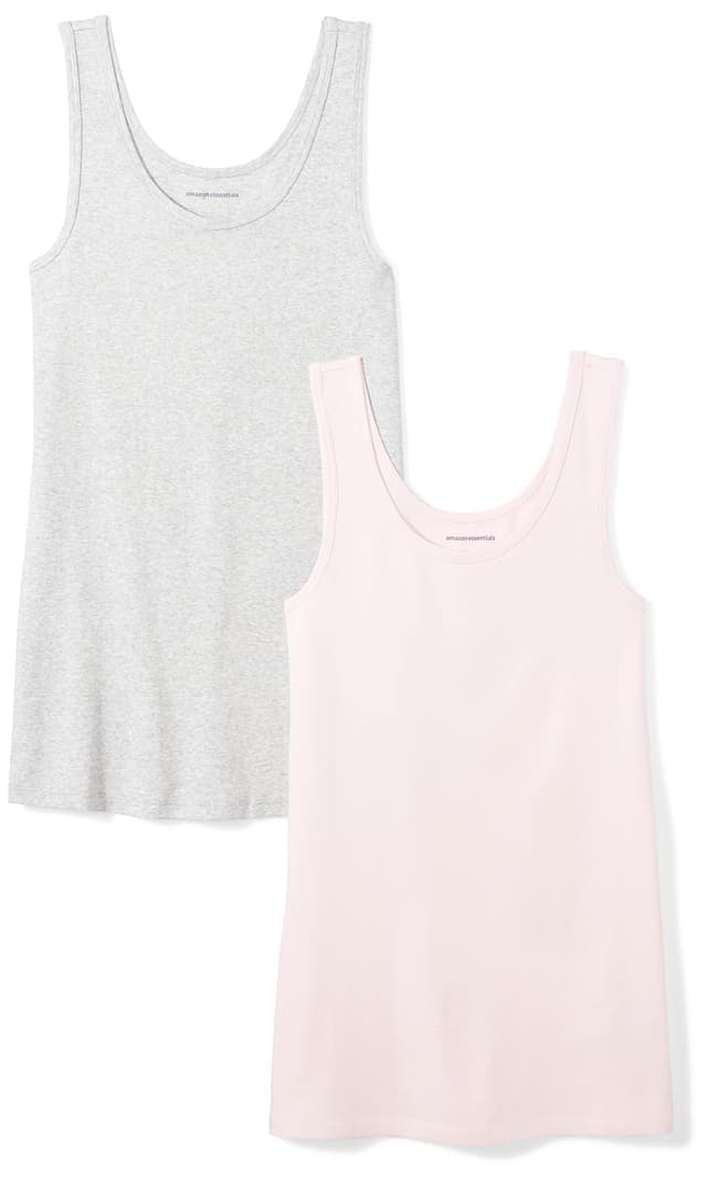 🌸 Amazon Essentials Damen Tanktop, Schmale Passform, 2er-Pack L Hellgrau Meliert/Hellrosa