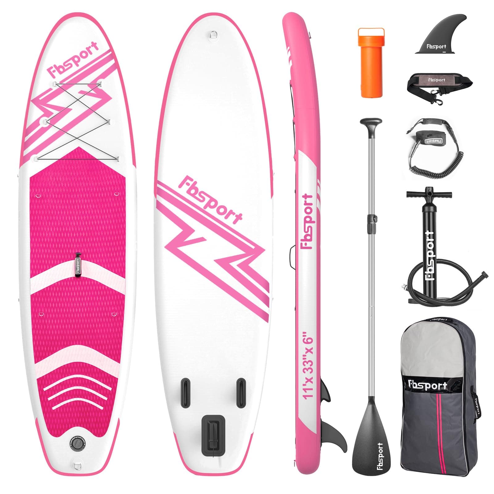 🌊🏄‍♀️ FBSPORT Aufblasbares SUP Board, Stand Up Paddling Board, Aufblasbare Stand Up Paddle Board für Stand-Up Paddling 15CM Dick, Surfbrett Kit mit Verstellbares Aluminium SUP Paddel+Pumpe Pink