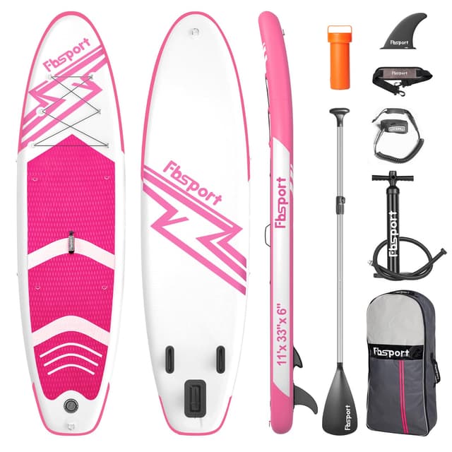 🌊🏄‍♀️ FBSPORT Aufblasbares SUP Board, Stand Up Paddling Board, Aufblasbare Stand Up Paddle Board für Stand-Up Paddling 15CM Dick, Surfbrett Kit mit Verstellbares Aluminium SUP Paddel+Pumpe Pink