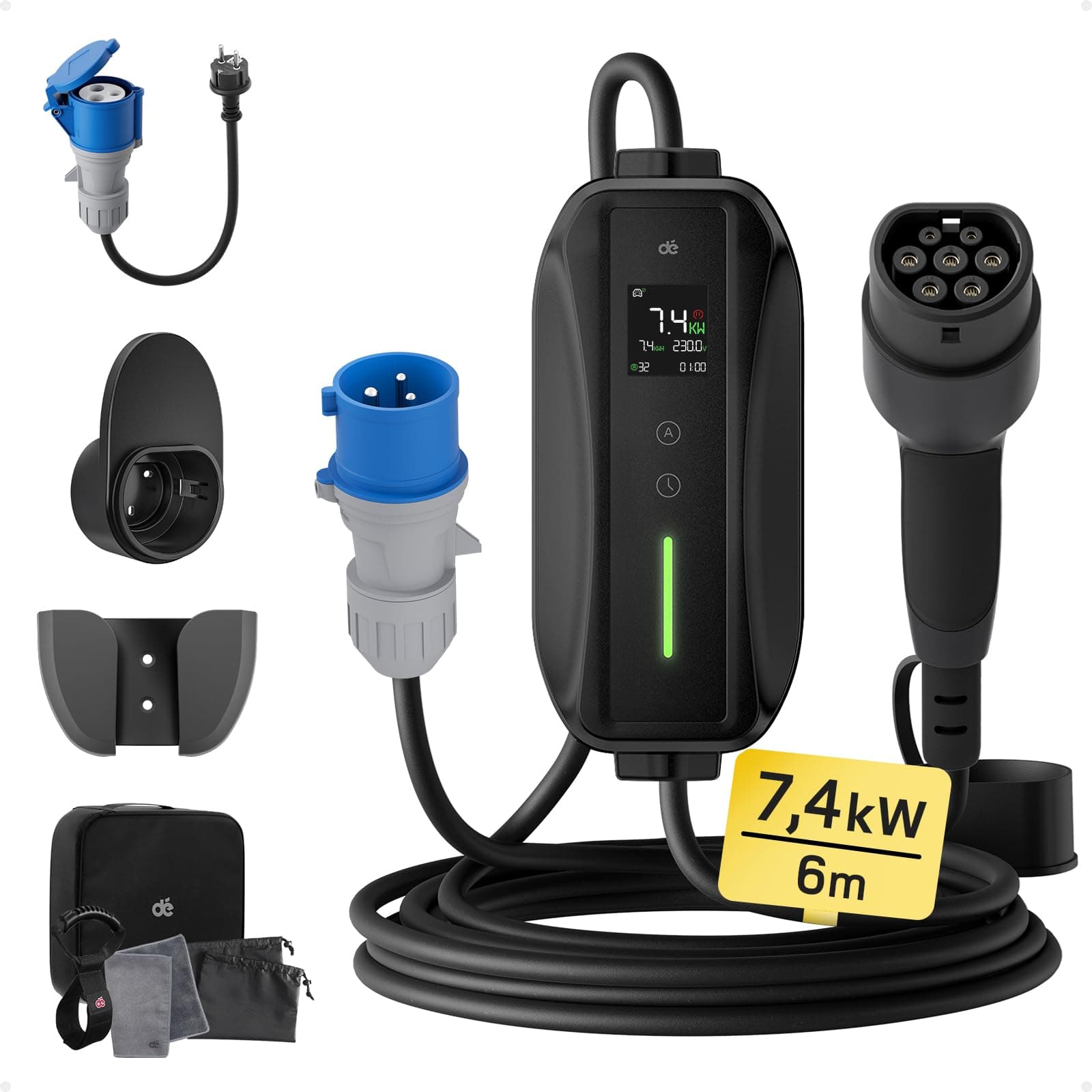 🔋🔌🚗 Dé Ladekabel Typ 2 CEE Stecker 7,4kW [1-phasig|6m|6-32A] - Mobile Ladestation/Wallbox