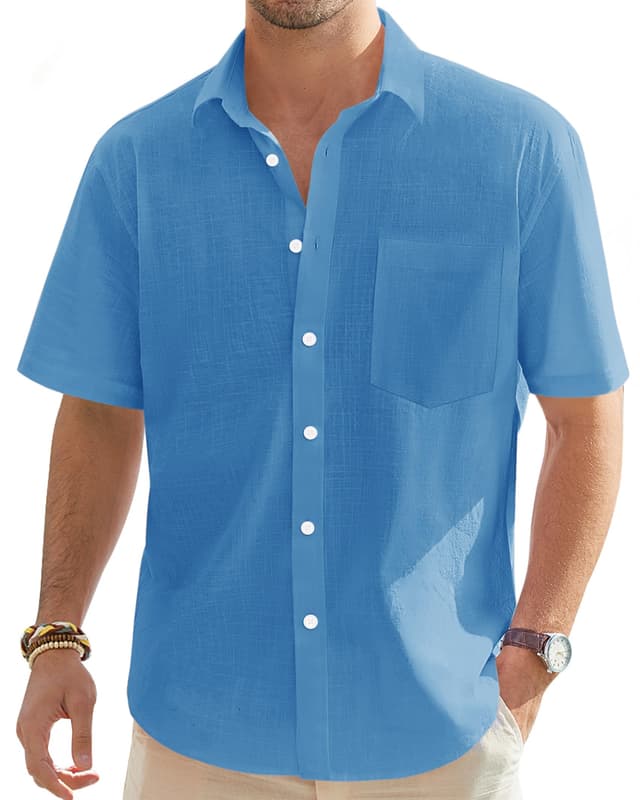 👔 J.VER Leinenhemd Herren Hemd Kurzarm Leinenshirt Freizeithemd Businesshemd Sommer Casual Regular Fit Shirt Kobaltblau L 👔