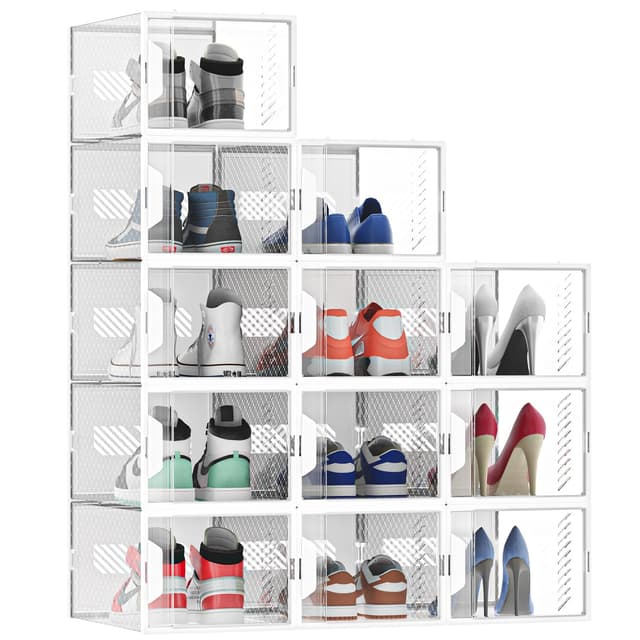 MYHMCT Schuhboxen, 12er Pack Schuhboxen Stapelbar, Schuhorganizer Schuhaufbewahrung
