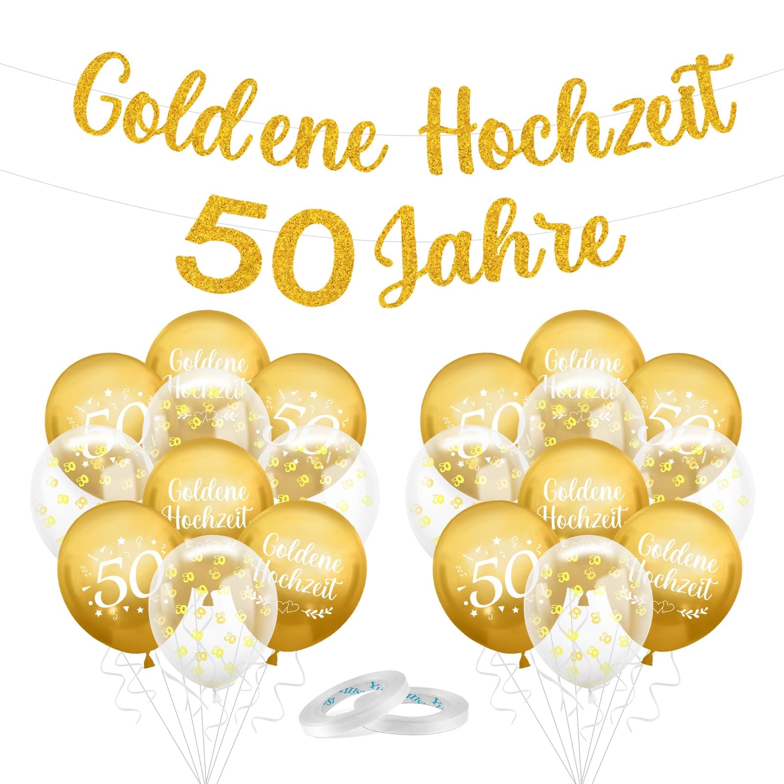 Goldene Hochzeit Deko Set - 50. Gold Luftballons, Banner & Ballons 🎈