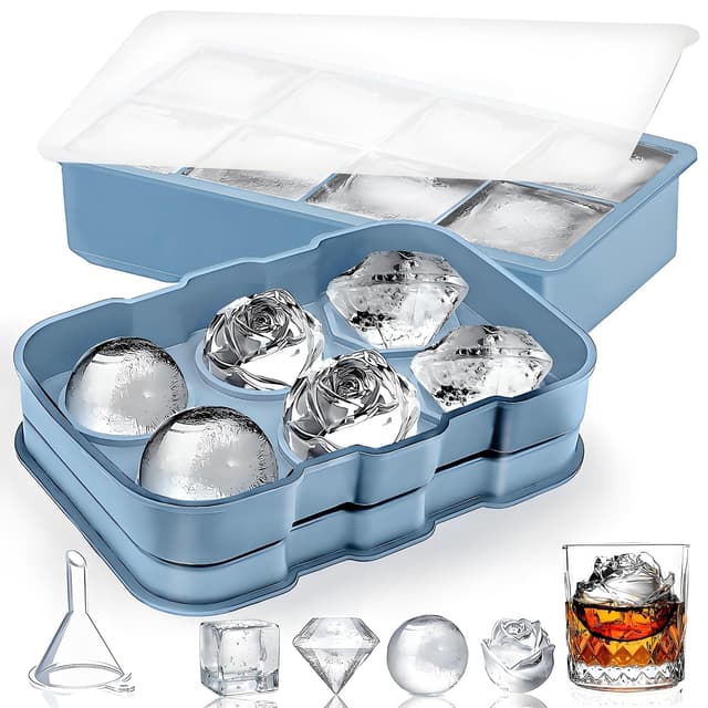 Yichalodge Eiswürfelform Silikon 2 Stück Eiswürfelbehälter mit Deckel Große Quadratische 5cm Ice Cube Tray Eiswürfel Form für Bier Whisky Cocktails Saft Schokolade (Blau) 🧊🍸