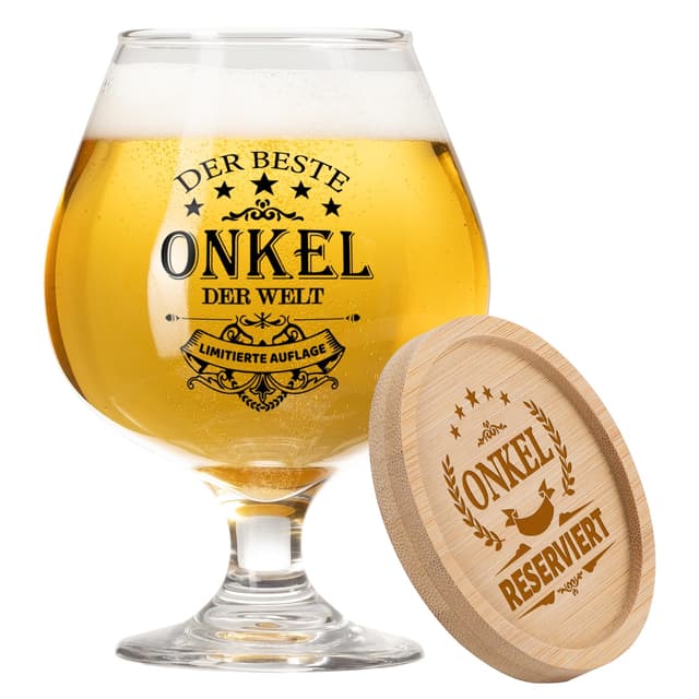 PRSTENLY Bierkrug Glas+Bambus Untersetzer - Bestes Vatertagsgeschenk für Onkel 🍺