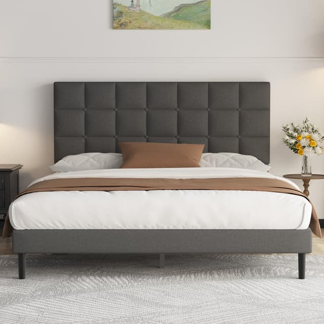 🌟 Yocreat Polsterbett 140x200cm Doppelbett, Bettrahmen mit Kopfteil und Lattenrost 🌙