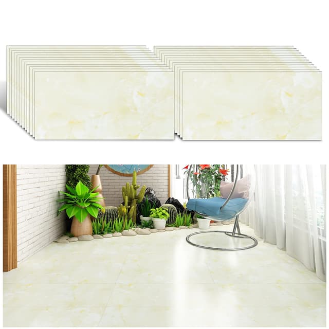 VEELIKE Vinylboden Selbstklebend 24 Stück 60 cm x 30 cm PVC Fliesen Marmor Gelb Klebefliesen Boden PVC Bodenbelag Fliesenaufkleber Marmoroptik Küche Küchenfliese Fußbodenbelag Badezimmer Wasserfest 60cmx30cm-24PCS 🌟
