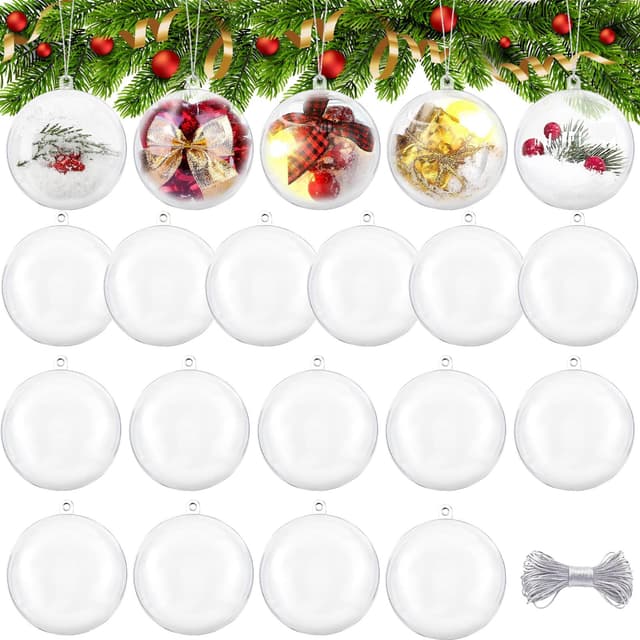 🎄🎁 20 Stück Weihnachtskugeln Klar | Dekokugeln Durchsichtig für DIY | Hochwertige Kunststoffkugeln
