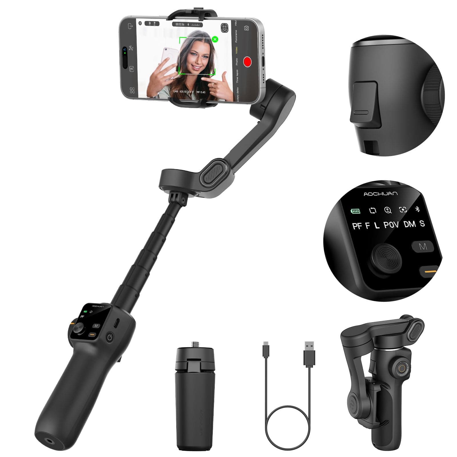 AOCHUAN 3-Achsen-Gimbal-Stabilisator mit Verlängerungsstange und AI-Tracking 📸📱