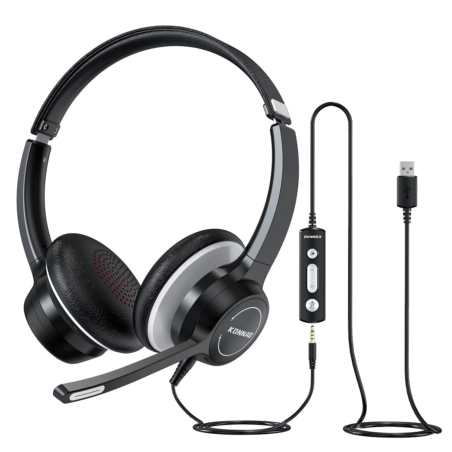 KONNAO USB Headset mit Mikrofon 🎧🎙️ - 3,5mm verdrahtete Headsets mit Noise Cancelling Mikrofon